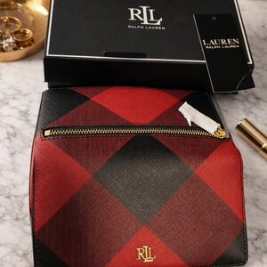 Ralph Lauren Black Leather Continental Wallet with Gold Hardware